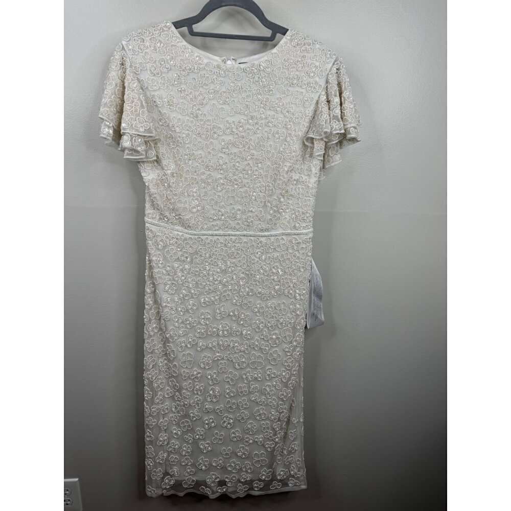 Mac Duggal 10827 White Floral Flounce Sleeve Midi Dress Sequins Beads Size 10 NE - Picture 4 of 8